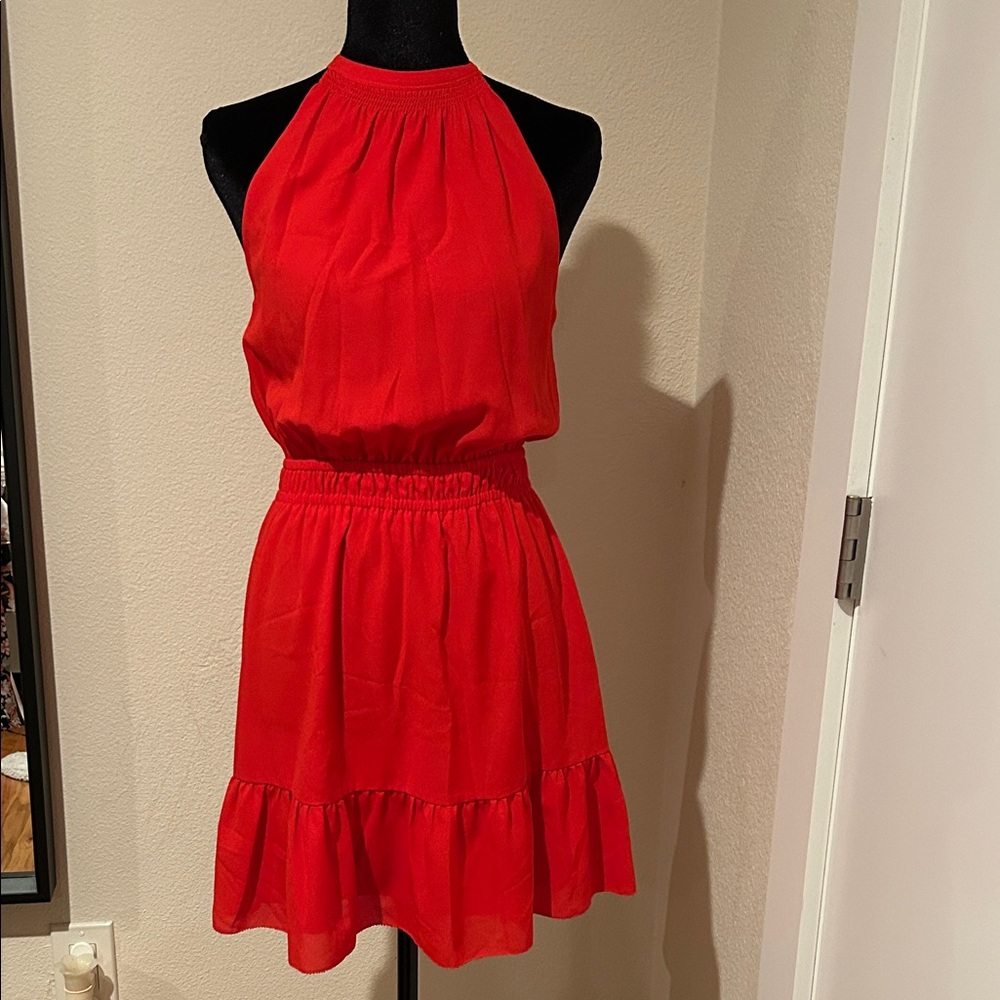 Chic Red Halter Mini Dress